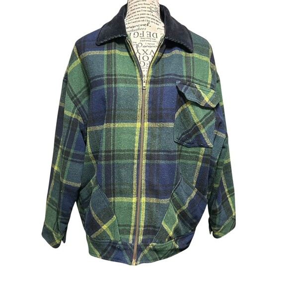 Vintage Ashley Scott Med Buffalo Plaid Wool  Coat Fishermen Boho Preppy School - Picture 1 of 9